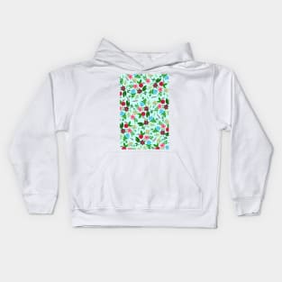 Red, pink, blue and maroon flower pattern with blue color background Kids Hoodie